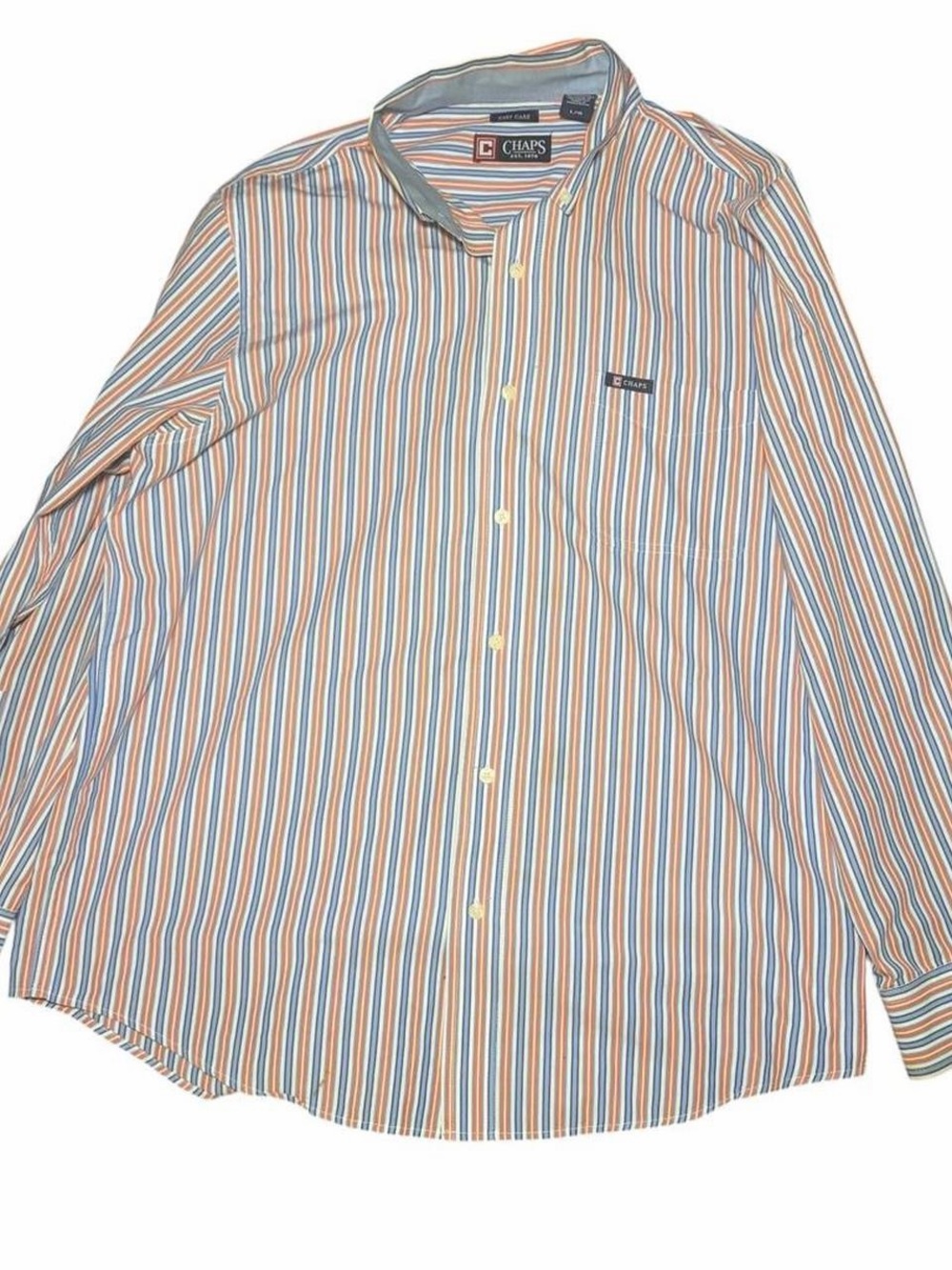 Chaps Est. 1978 Orange and Blue Striped Button Up Shirt
